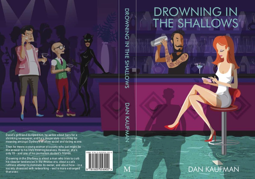 The front and back cover of Drowning in the Shallows, a satire on Sydney society